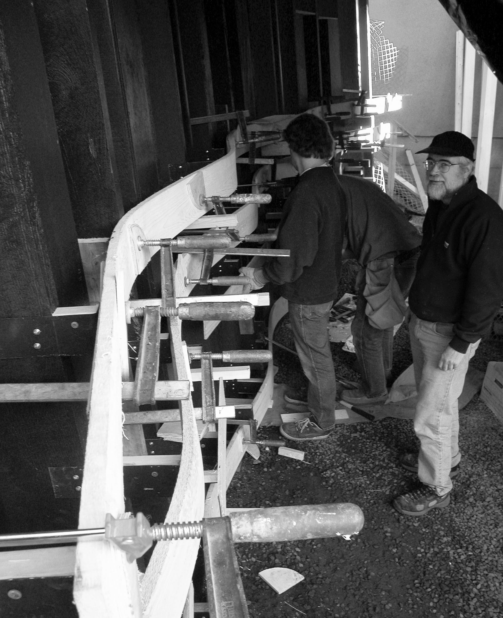 Construction of weaved wood walls in Kogod Cradle theatre