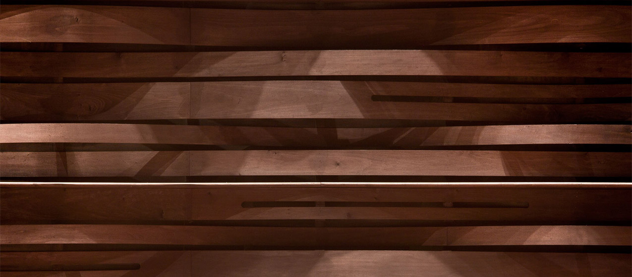 Weaved wood walls in Kogod Cradle theatre at Arena Stage