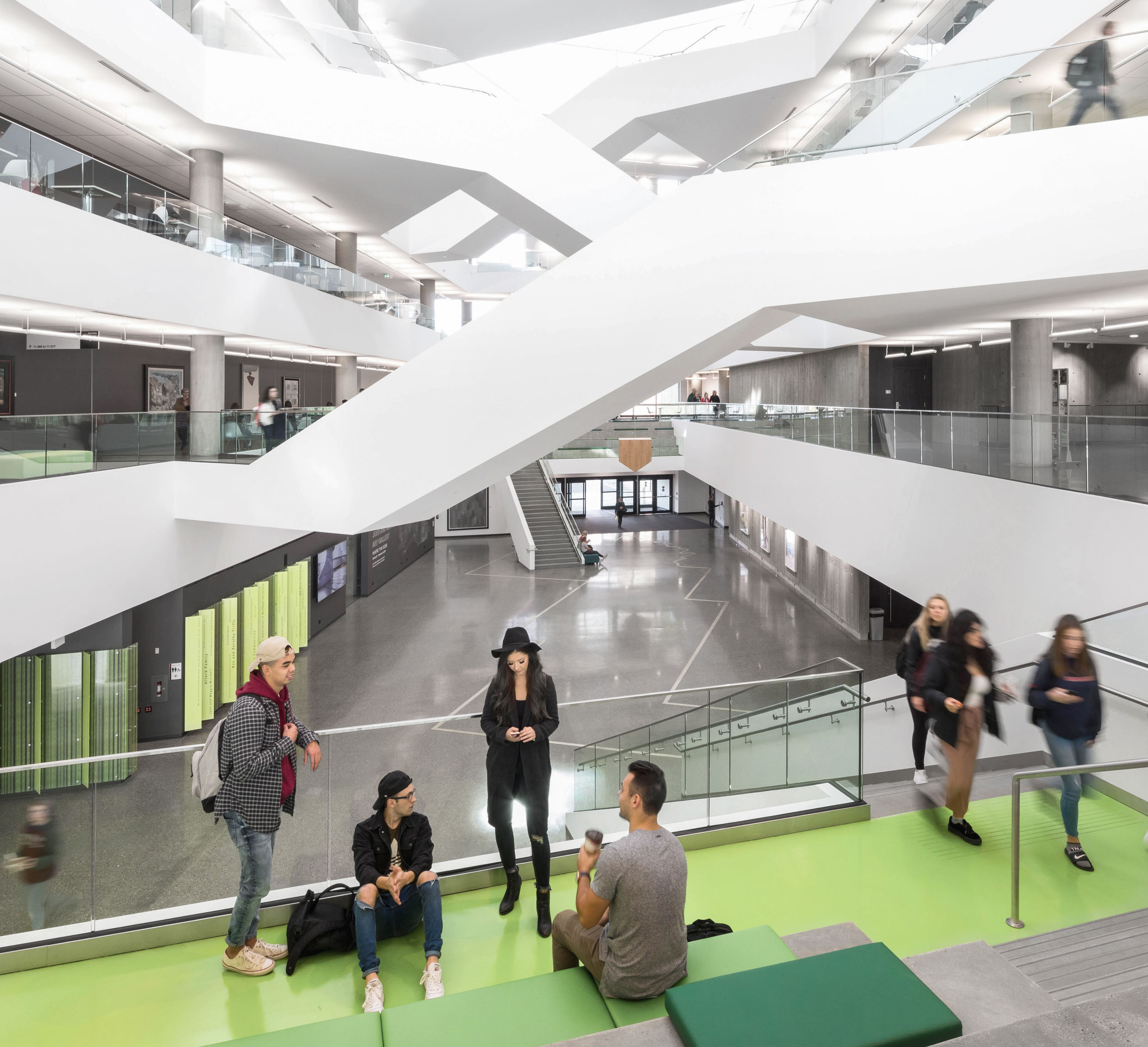 Students in the central atrium