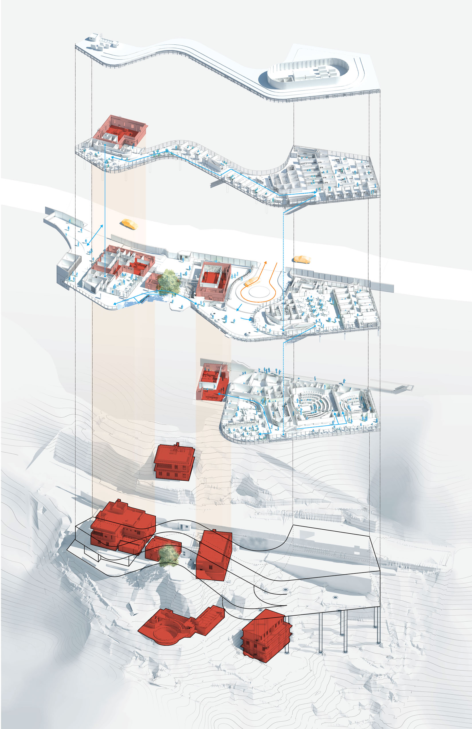 Exploded axonometric diagram of University of Chicago Hong Kong