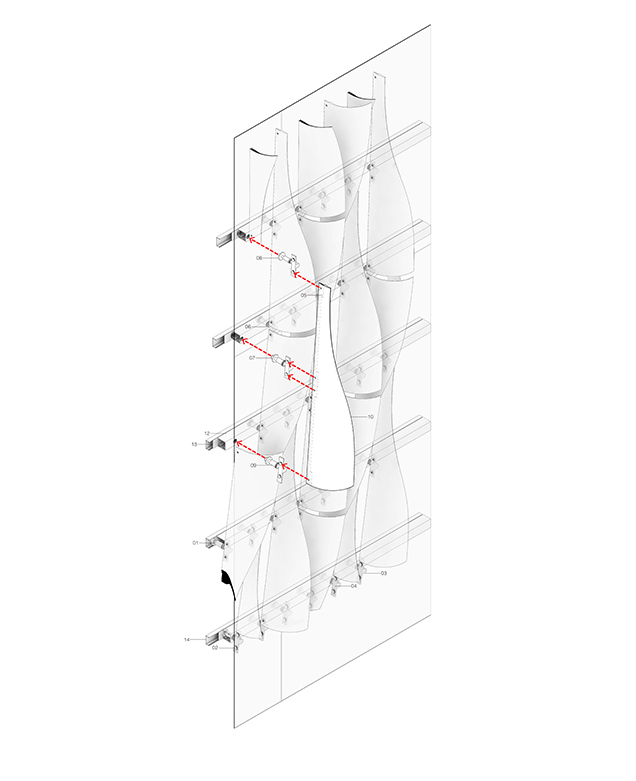 Facade detail drawing of the Xiqu Centre by Revery Architecture
