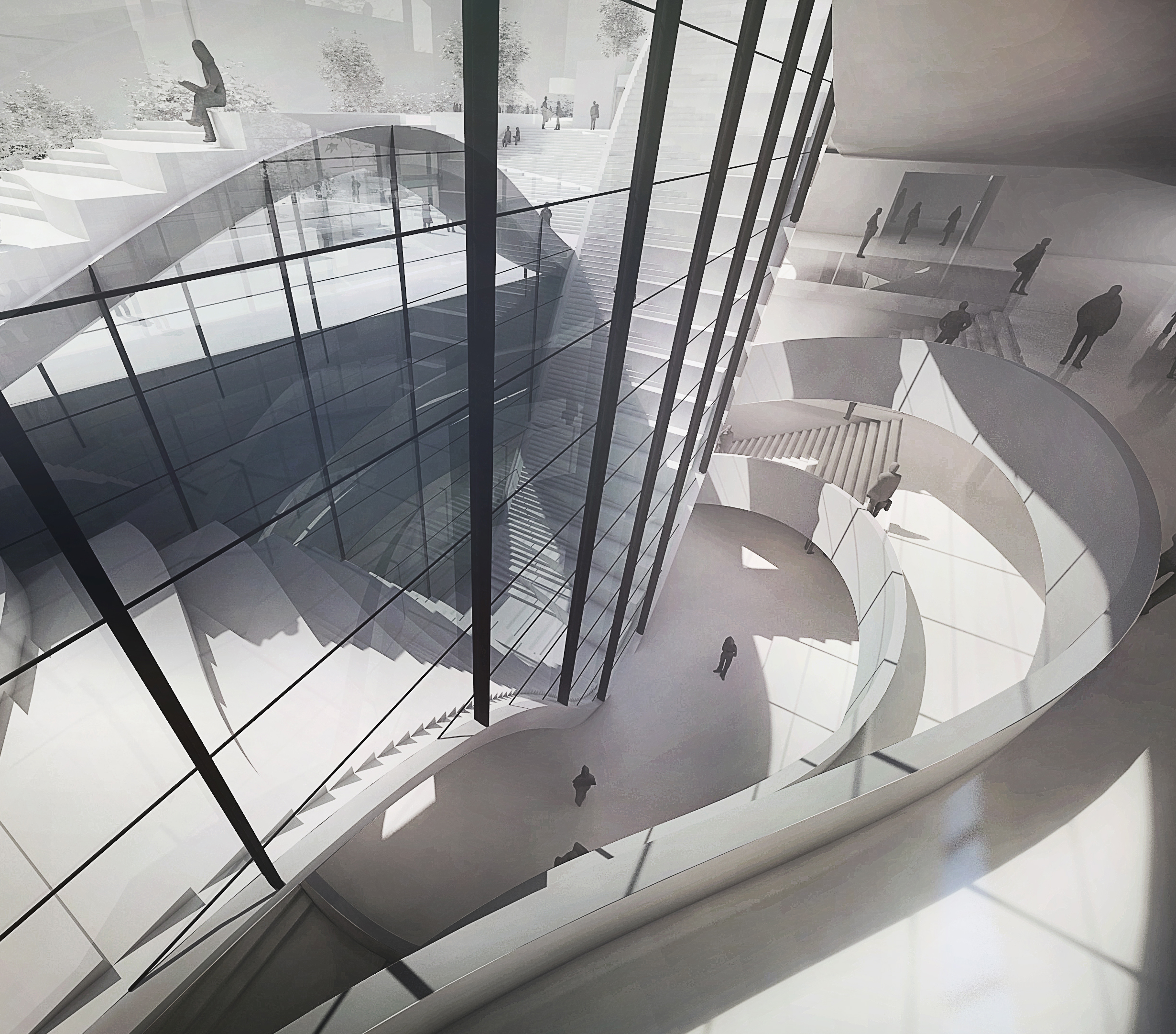 Interior render of Museum of Chinese Art and Culture by Revery Architecture