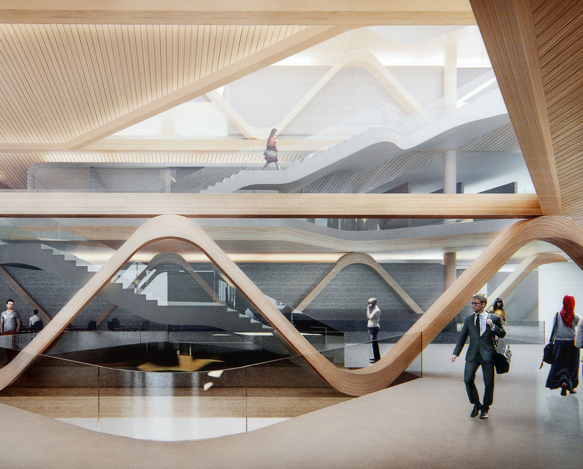 Interior render of central atrium