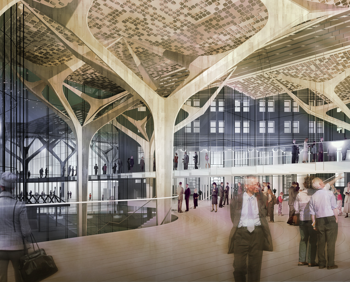 Interior view of sky lobby