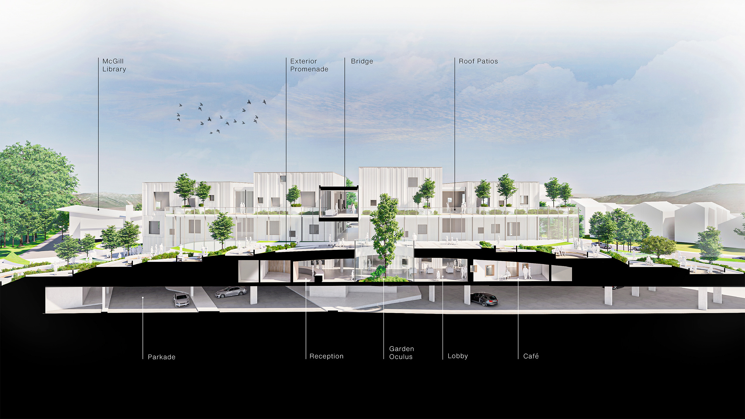 Confederation Park Community Centre by Revery Architecture - Sectional Perspective, Burnaby, BC