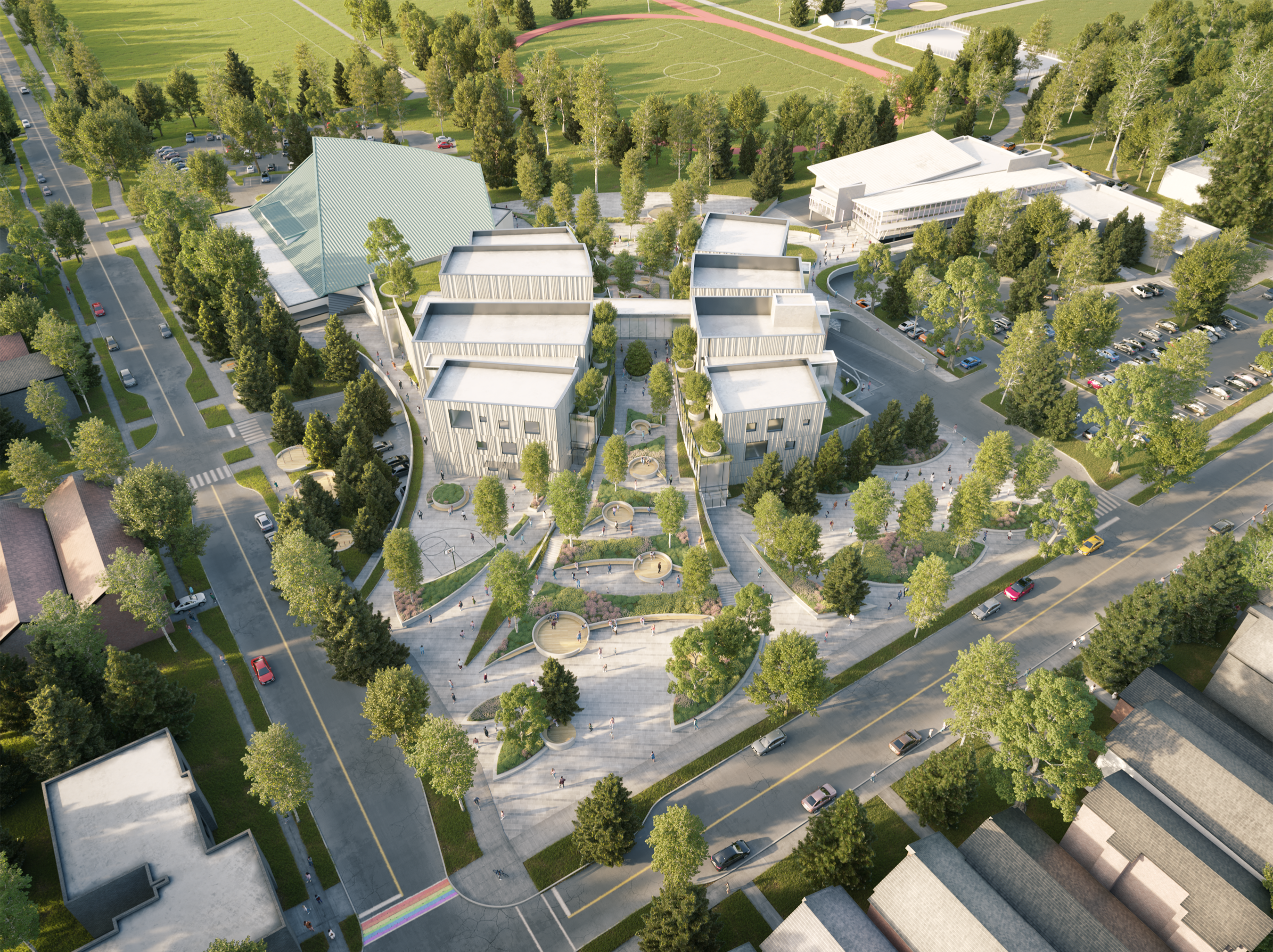 Confederation Park Community Centre by Revery Architecture - Aerial view, Burnaby, BC